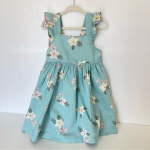 Girls Teal Blue Floral Print Kids Ruffle Sleeve Sundress size 2T